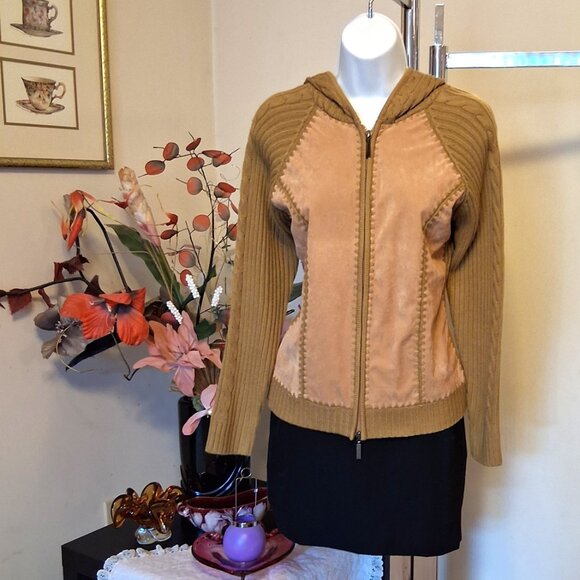 NWT Women's Yellow Camel Zip-Up Hooded Cardigan Knitwear Sweater 6 S - Picture 8 of 9